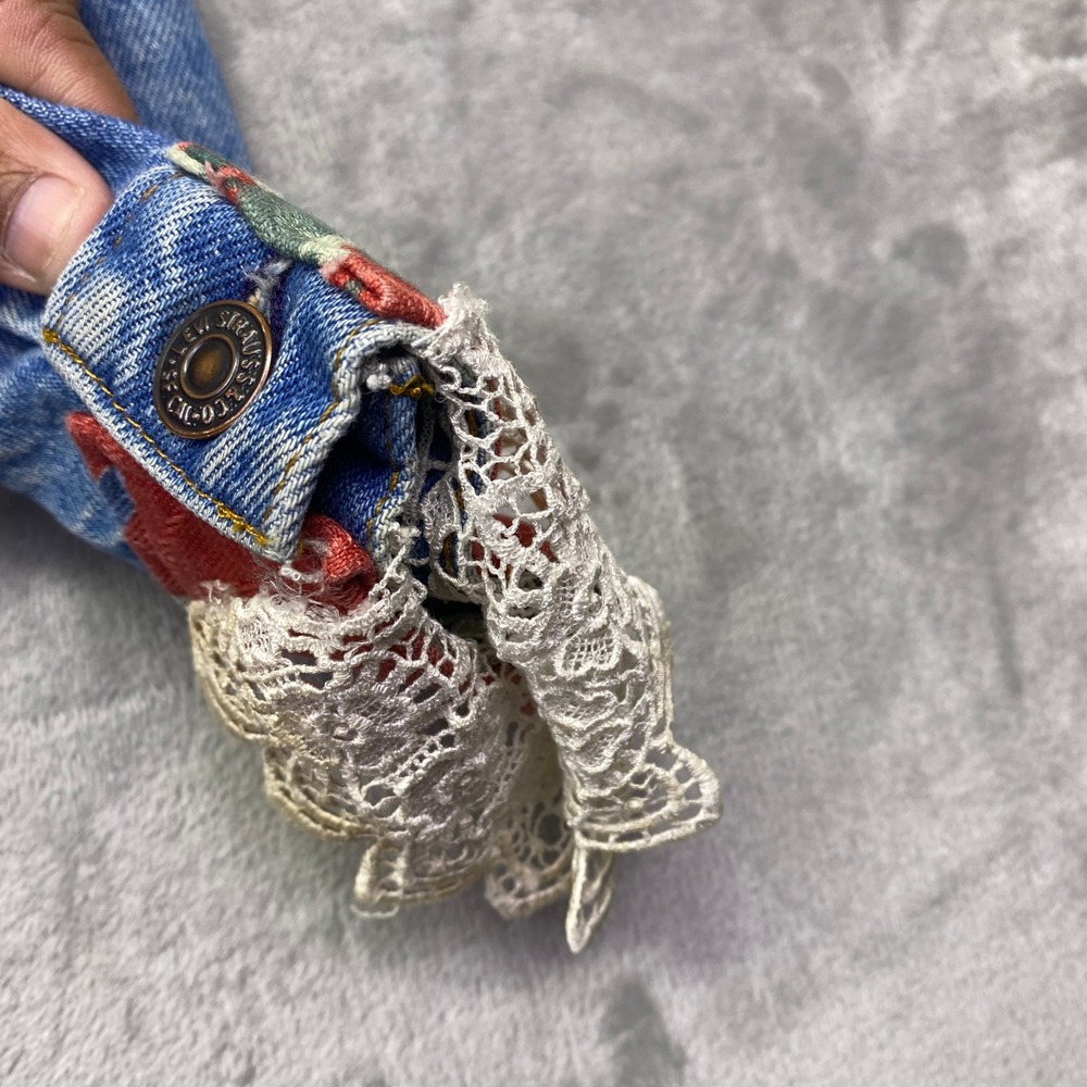 VTG Levis Denim Jacket Custom Upcycled Lace Brocade XL‎ Womens USA 80s Western - Picture 11 of 13